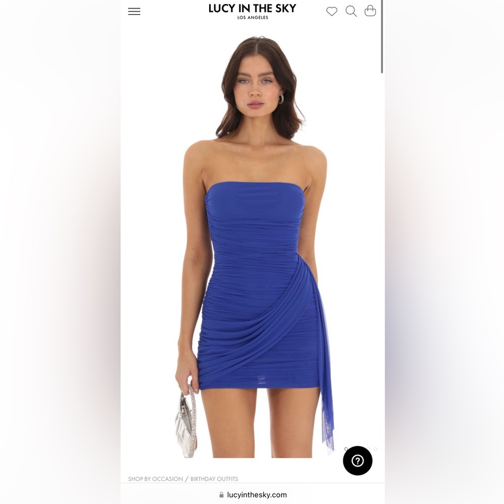 Lucy in the sky: Mesh Draped Strapless Blue dress, Size adult small